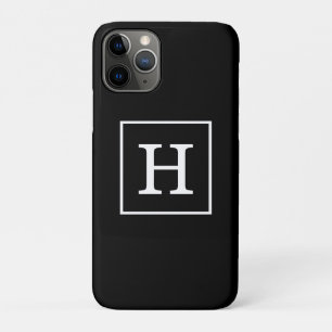 Black White Framed Initial Monogram iPhone 11 Pro Case