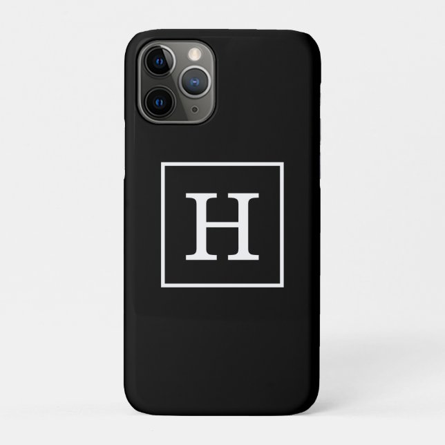 Black White Framed Initial Monogram Case-Mate iPhone Case (Back)
