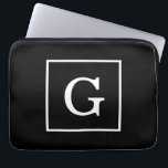 Black White Framed Initial Monogram Laptop Sleeve<br><div class="desc">Black White Framed Initial Monogram A stylish black solid background with a white framed area for your monogram, name or other text. You can also change the text font, change the font size and colour, move the text, etc. If you would like this design in other colours, just drop us...</div>