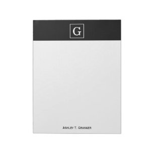 Black White Framed Initial Monogram Notepad