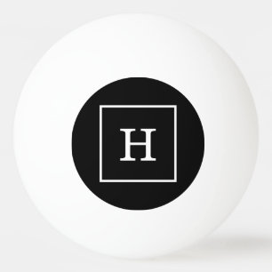 Black White Framed Initial Monogram Ping Pong Ball