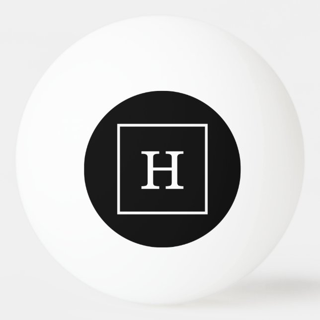 Black White Framed Initial Monogram Ping Pong Ball (Front)