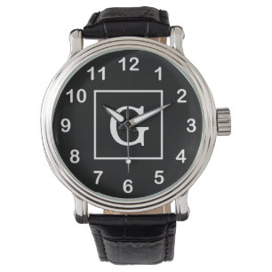 Black White Framed Initial Monogram Watch