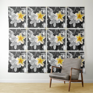 Black White Frangipanis With One Yellow Frangipani Tapestry