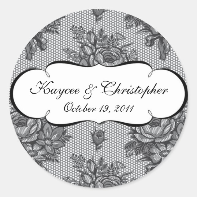 Black & White French Lace Wedding Sticker (Front)