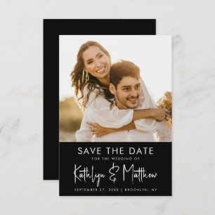 Black & White Fun Script Modern Photo Wedding Save The Date