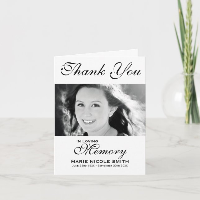 Black & White Funeral Thank You Personalized Photo (Front)