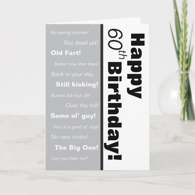 Black & White Funny Old Age Jokes Birthday Card (Front)