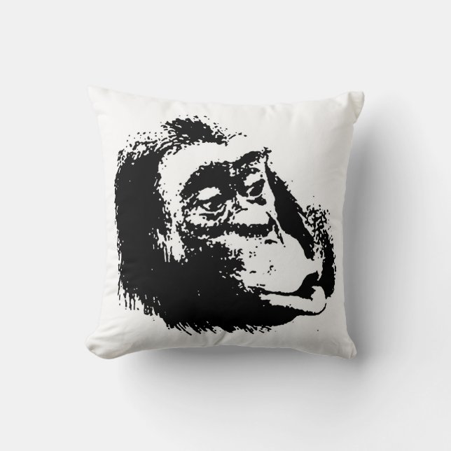 Black White Funny Pop Art Chimpanzee Throw Pillow (Front)