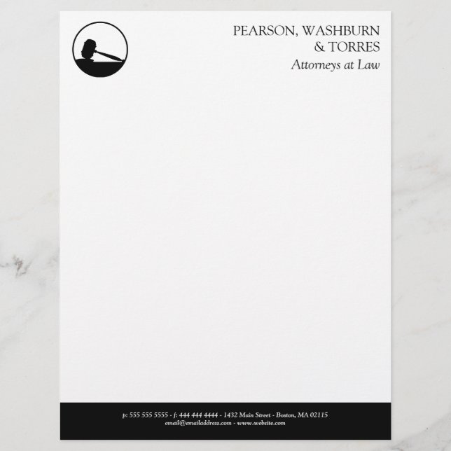 Black & White Gavel Icon Attorneys at Law Letterhead (Front)