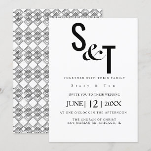 Black White Geo Back Typography Wedding Invitation