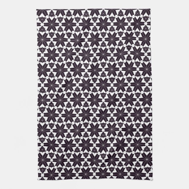 Black White Geo Star JustPatterns Fabric Kitchen Towel (Vertical)