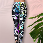 Black White Geometric Abstract Artsy Pink Purple Leggings<br><div class="desc">Show off your artistic side with these fun leggings are designed using my original abstract,  geometric black and white quirky doodle art with bold,  bright splashes of watercolor in pink,  purple,  yellow,  and aqua blue.</div>
