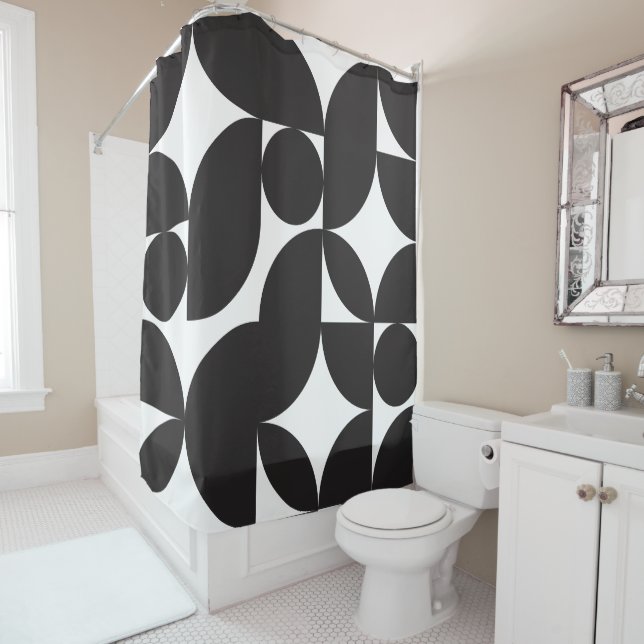 Black White Geometric Abstract Mid Century Modern (In Situ)