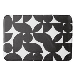 Black White Geometric Abstract Mid Century Modern Bath Mat
