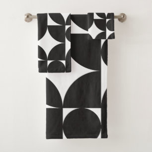 Black White Geometric Abstract Mid Century Modern Bath Towel Set
