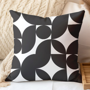 Black White Geometric Abstract Mid Century Modern Throw Pillow