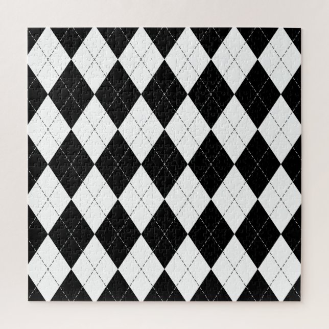 Black White Geometric Argyle Pattern Jigsaw Puzzle (Vertical)