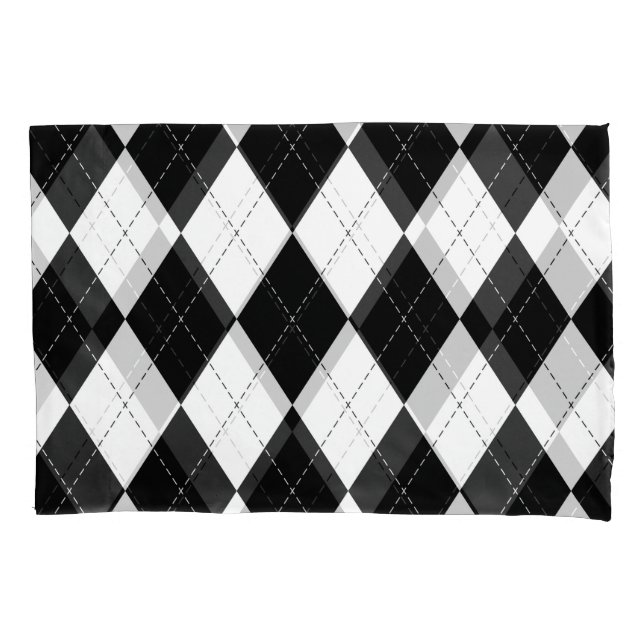 Black White Geometric Argyle Pattern Pillowcase (Front)