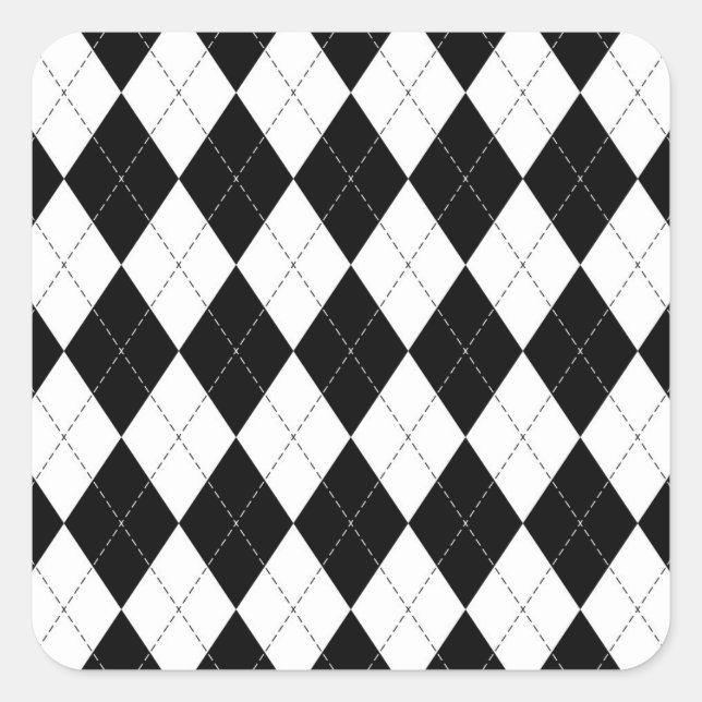 Black White Geometric Argyle Pattern Square Sticker (Front)