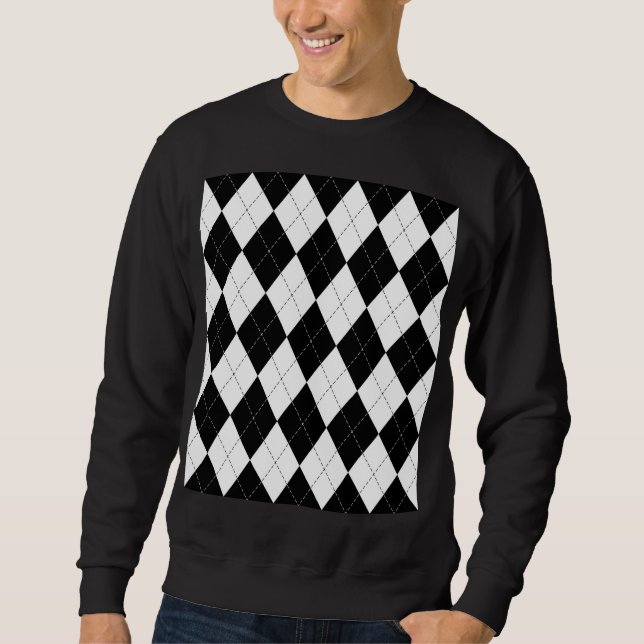 Black White Geometric Argyle Pattern Sweatshirt (Front)