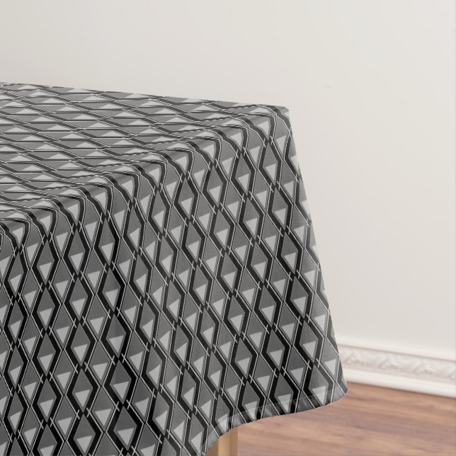 black white geometric art deco print tablecloth (In Situ)