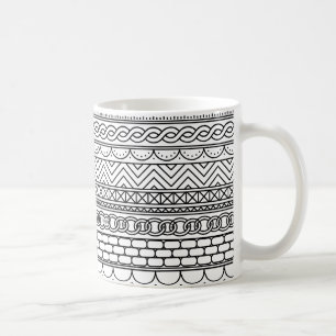 Black & White Geometric Border Sampler Pattern Coffee Mug