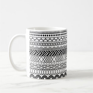 Black & White Geometric Border Sampler Pattern Coffee Mug