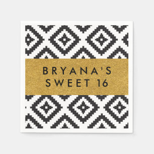 Black & White Geometric Chic Gold Modern Napkins