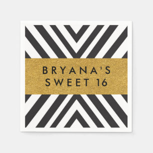 Black & White Geometric Chic Gold Modern Napkins