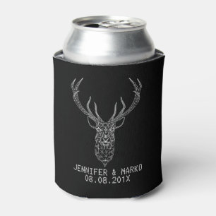 Black & White Geometric Christmas Deer Can Cooler