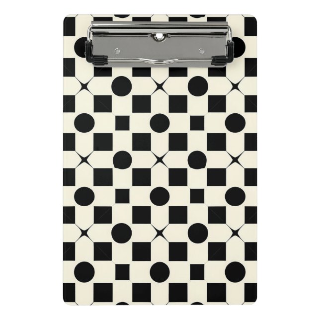 ⚫⚪ Black White Geometric Circle Desk  Mini Clipboard (Front)