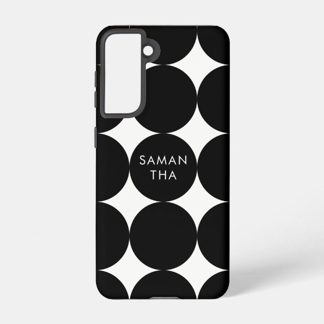 Black White Geometric Circle Pattern  Samsung Galaxy S21 Case (Back)