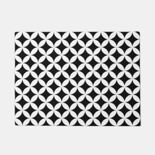 Black White Geometric Circle Star Tile Pattern Doormat