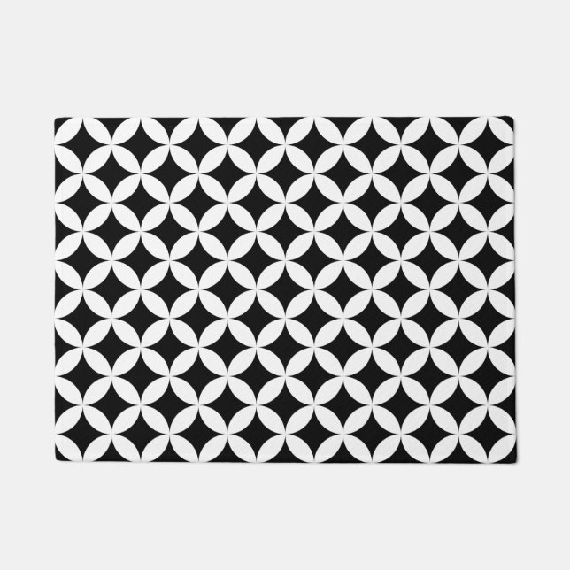 Black White Geometric Circle Star Tile Pattern Doormat (Front)