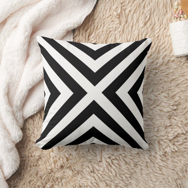 Black White Geometric Decorative Throw Pillow (Blanket)
