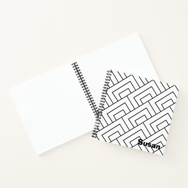 Black White Geometric Diagonal Lines Journal (Inside)