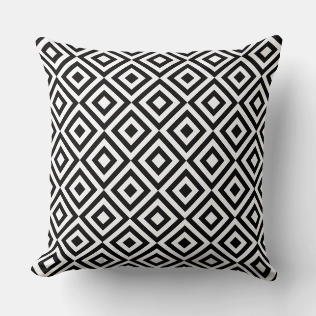 Black & White Geometric Diamond Pattern Throw Pillow (Front)