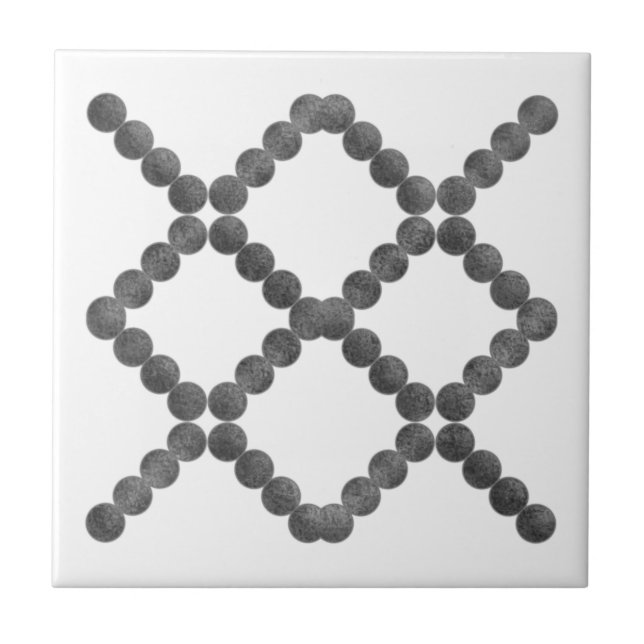 Black White Geometric Dots Pattern Tile (Front)