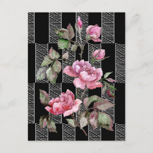 Black White Geometric Floral Postcaed Postcard
