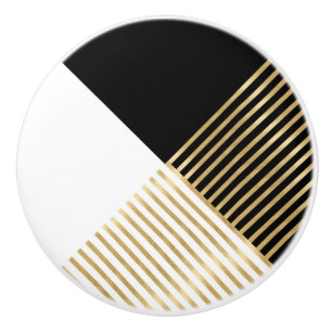 Black White Geometric Gold Stripes Modern Design Ceramic Knob
