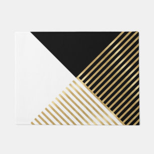Black White Geometric Gold Stripes Modern Design Doormat
