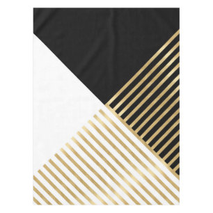 Black White Geometric Gold Stripes Modern Design Tablecloth