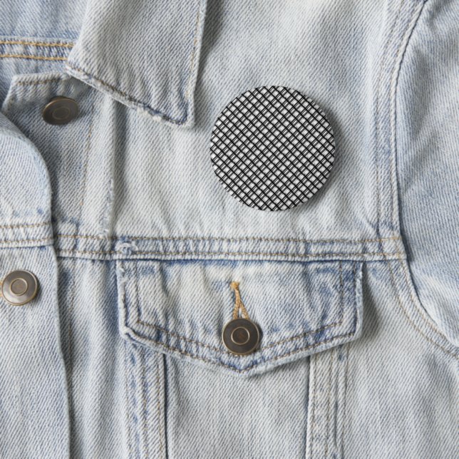 Black White Geometric Grid 2 Inch Round Button (In Situ)