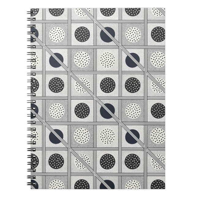 Black & White Geometric Grid Monochrome Pattern Notebook (Front)