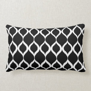 Black White Geometric Ikat Tribal Print Pattern Lumbar Pillow