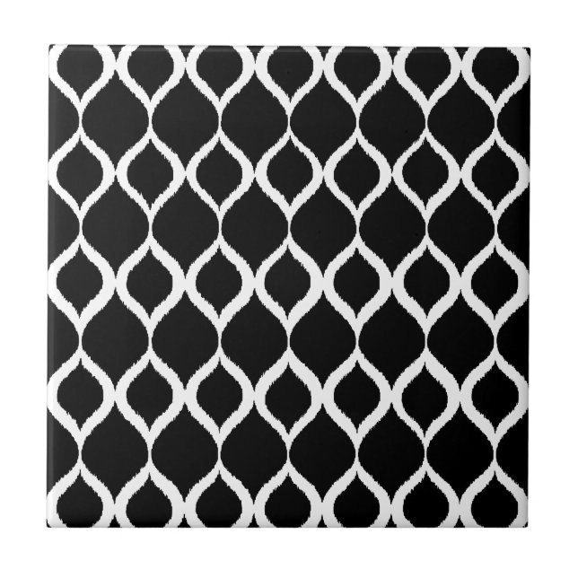 Black White Geometric Ikat Tribal Print Pattern Tile (Front)