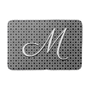 Black & White Geometric Initial Monogram Bath Mat