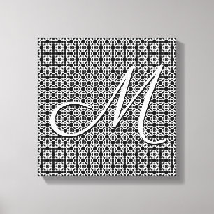 Black & White Geometric Initial Monogram Canvas Print