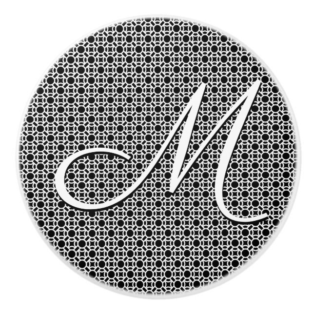 Black & White Geometric Initial Monogram Ceramic Knob (Front)